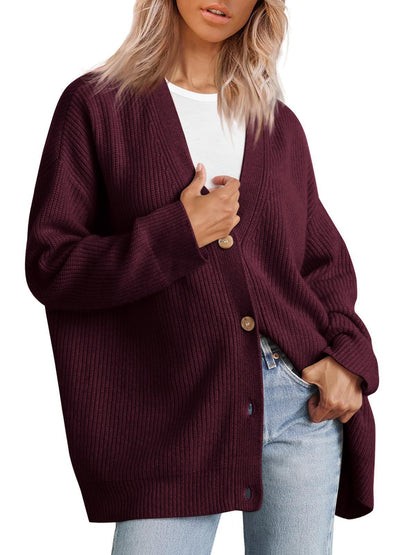 Women's Oversized V Neck Button Down Knit Cardigan Sweater