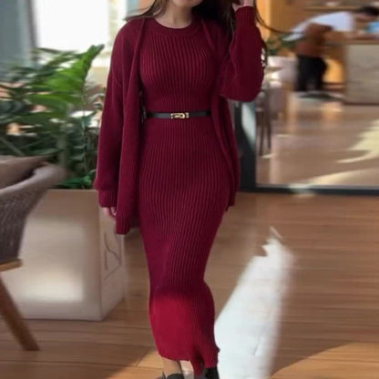 Women's Ribbed Maxi Dress and Cardigan Matching Set