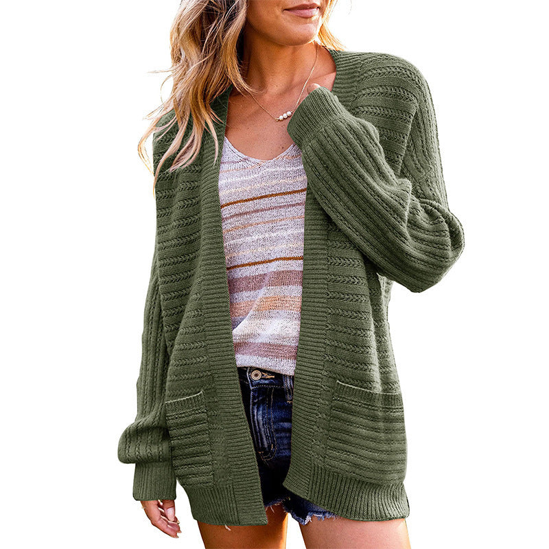 Women's Open Front Balloon Sleeve Cardigan with Pockets