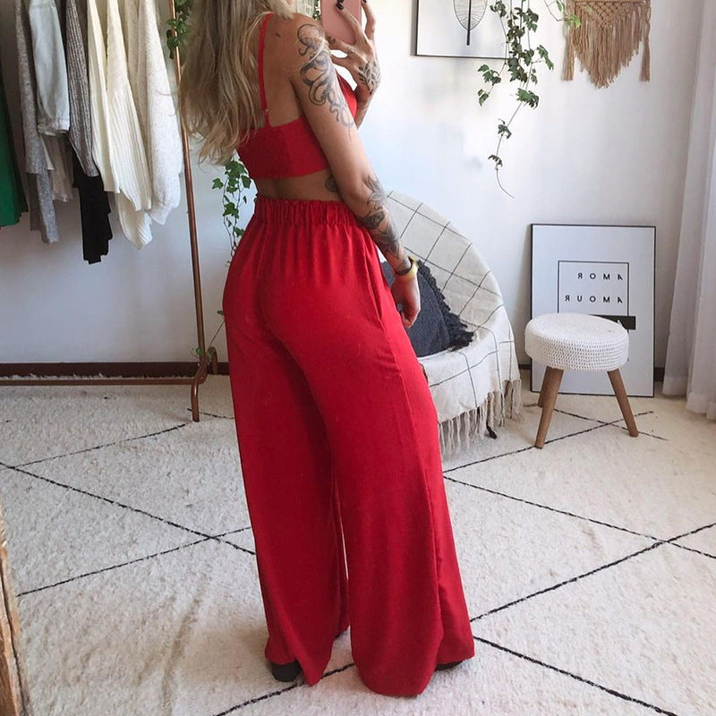 Boho Butterfly Print Crop Top Wide Leg Pants Set