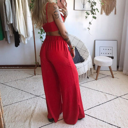 Boho Butterfly Print Crop Top Wide Leg Pants Set