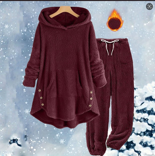 Women's Sherpa Fleece Hoodie Jogger Lounge Set