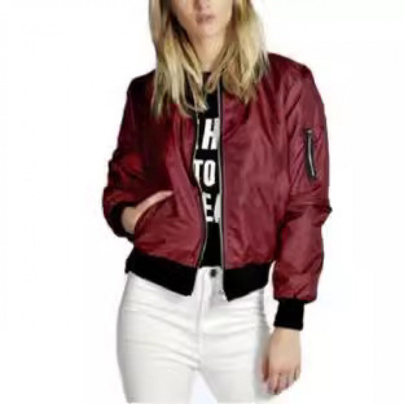 Womens Bomber Jacket Zip Up Lightweight Casual Outerwear
