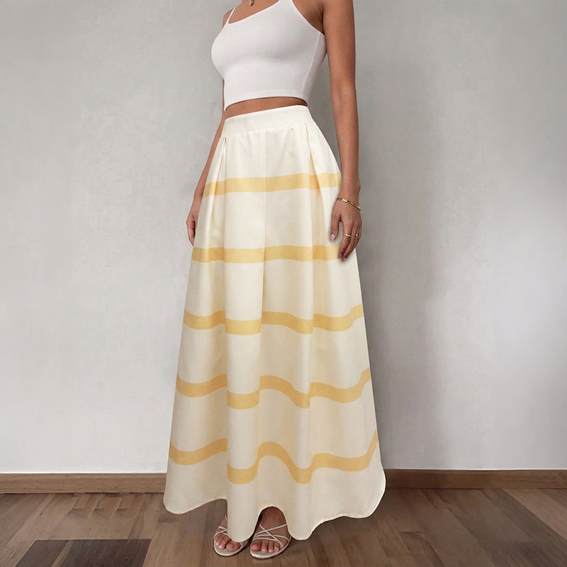 High Waist Striped Maxi Skirt Flowy Summer Vacation