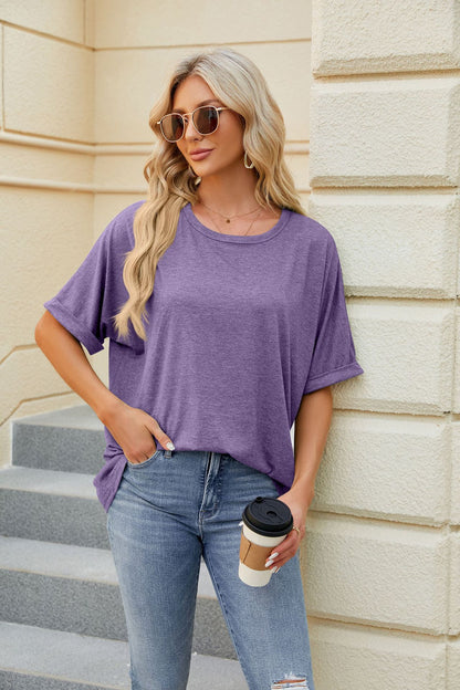 Loose Fit Crew Neck Short Sleeve Casual Basic Tee