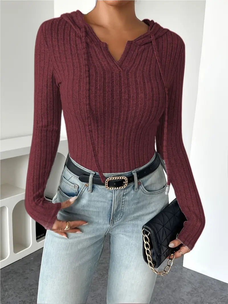 Women's Sexy Hooded Ribbed Long Sleeve Bodysuit Bodycon