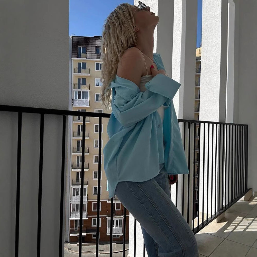 Oversized Button Down Shirt Long Sleeve Collared Pocket Top