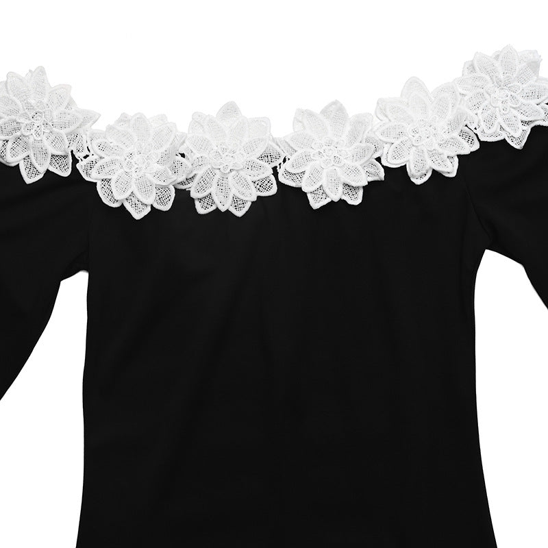 Off Shoulder Flower Applique Bodycon Maxi Dress
