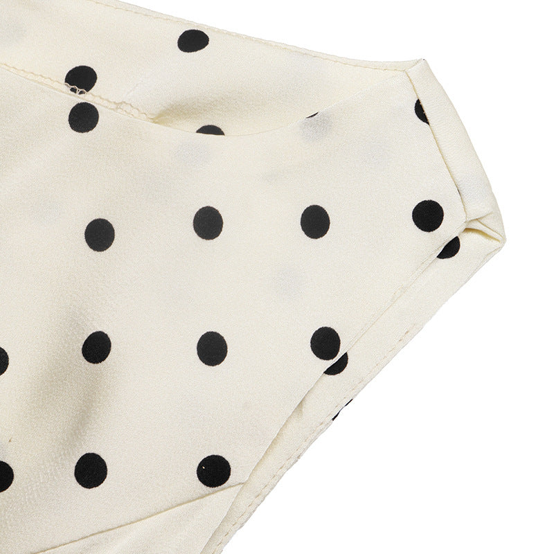 Polka Dot Ruffle Waist Sleeveless Blouse French Vintage Top