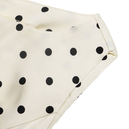 Polka Dot Ruffle Waist Sleeveless Blouse French Vintage Top