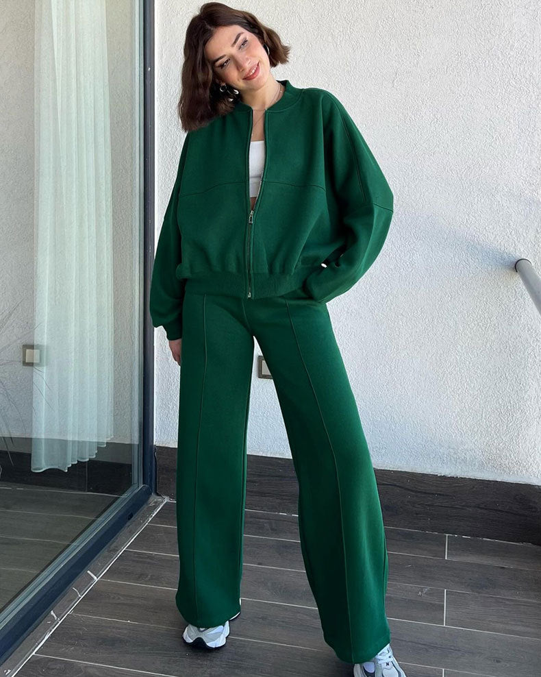 Women's Oversized Zip Up Hoodie Wide Leg Pants Set