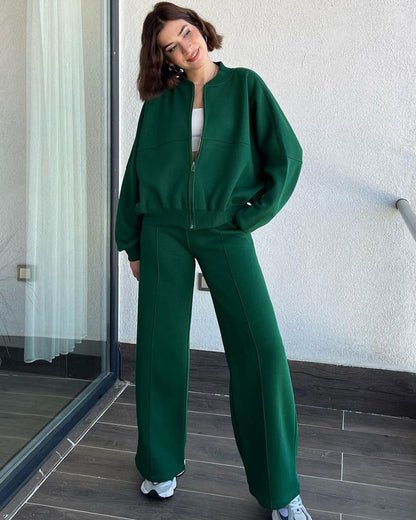 Women's Oversized Zip Up Hoodie Wide Leg Pants Set