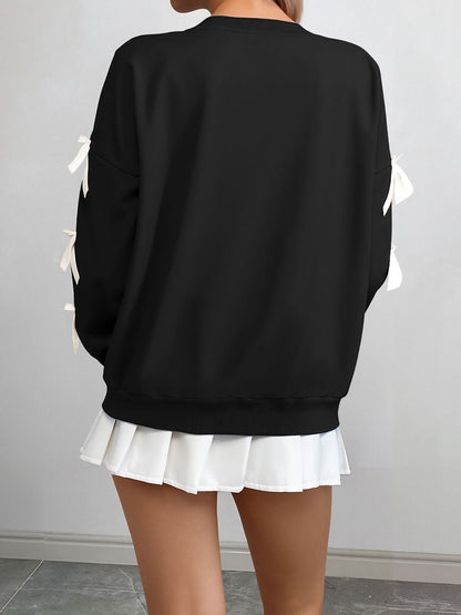 Bow Sleeve Round Neck Long Sleeve Sweatshirt