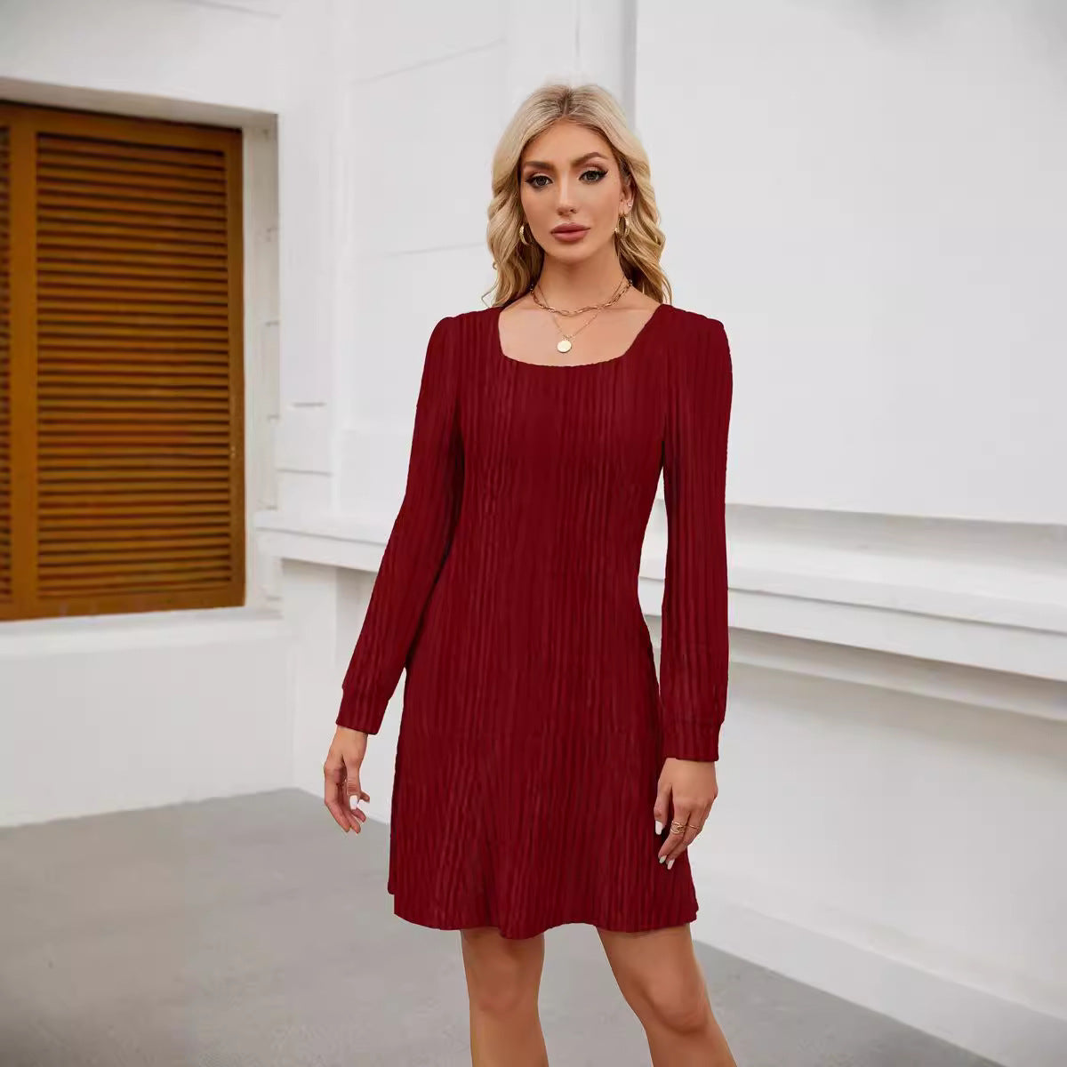 Square Neck Puff Sleeve A-Line Mini Dress with Pockets