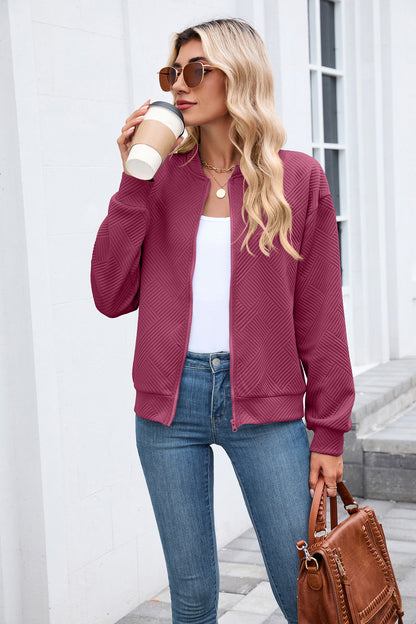 Women's Quilted Zip-Up Bomber Jacket Lightweight Casual
