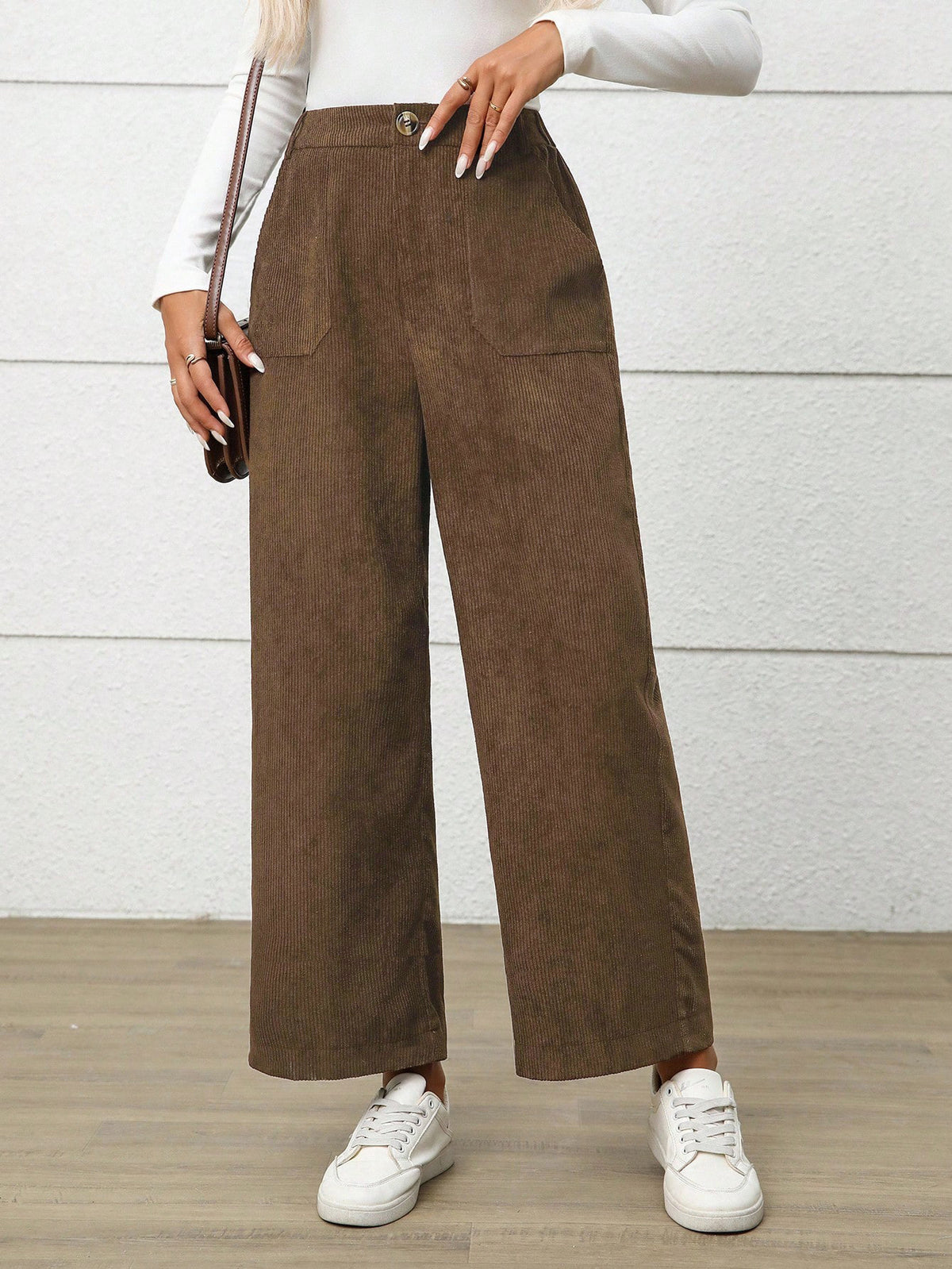 Women's Corduroy Wide Leg Pants with Pockets