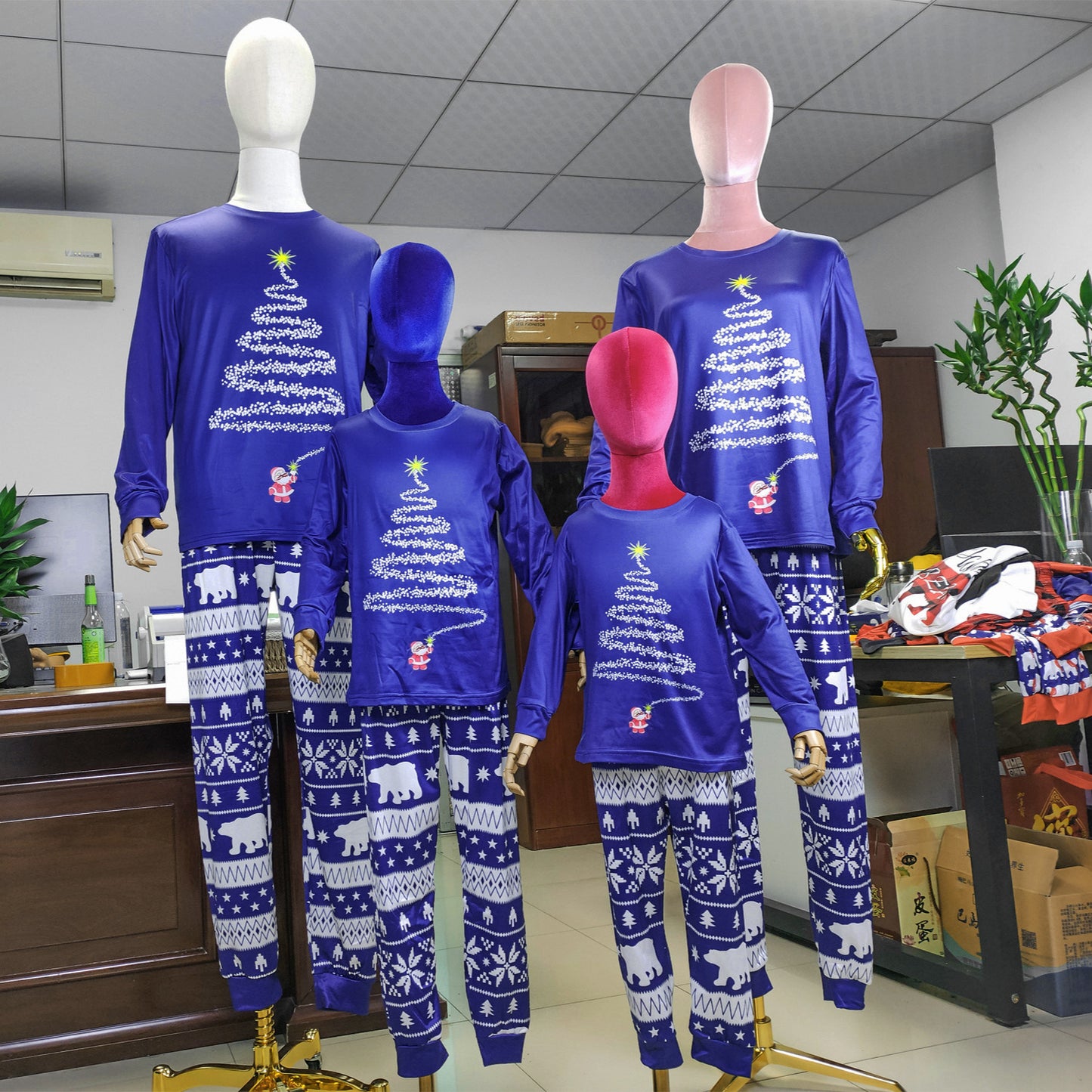 Parent-child Outfit Crew Neck Long-sleeved Suit Printed Christmas Pajamas