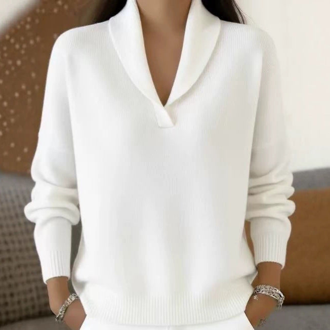 Women's Oversized Shawl Collar Sweater V Neck Pullover