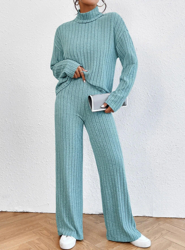 Women's Ribbed Turtleneck Two Piece Pants Set