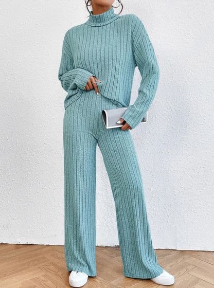 Women's Ribbed Turtleneck Two Piece Pants Set