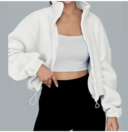 Women's Oversized Stand Collar Zip Up Fleece Jacket