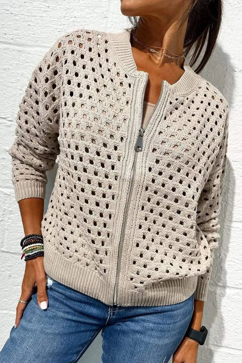 Women's Crochet Zip Up Cardigan Lightweight Jacket