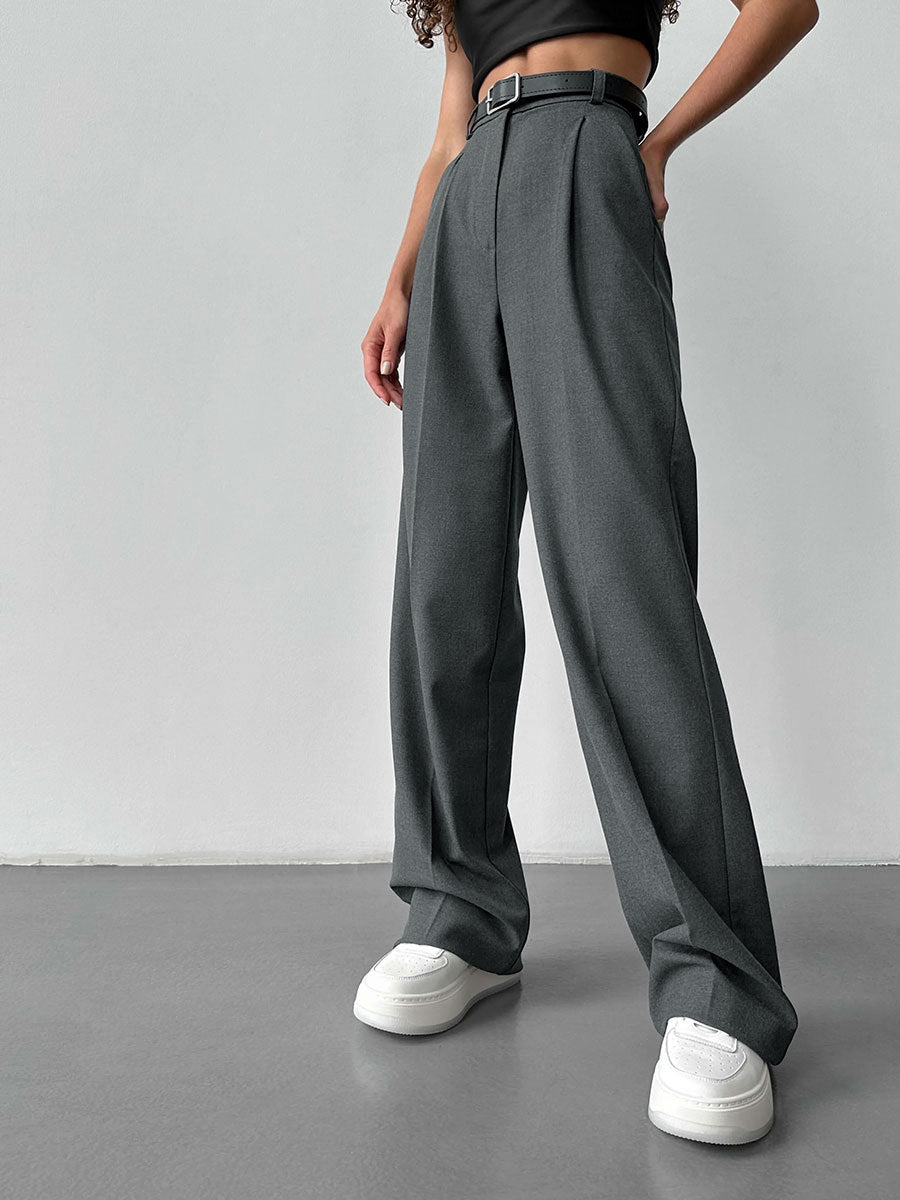 Women's High Waist Pleated Straight Leg Tailored Pants