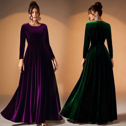Plus Size Velvet Long Sleeve Formal Maxi Dress