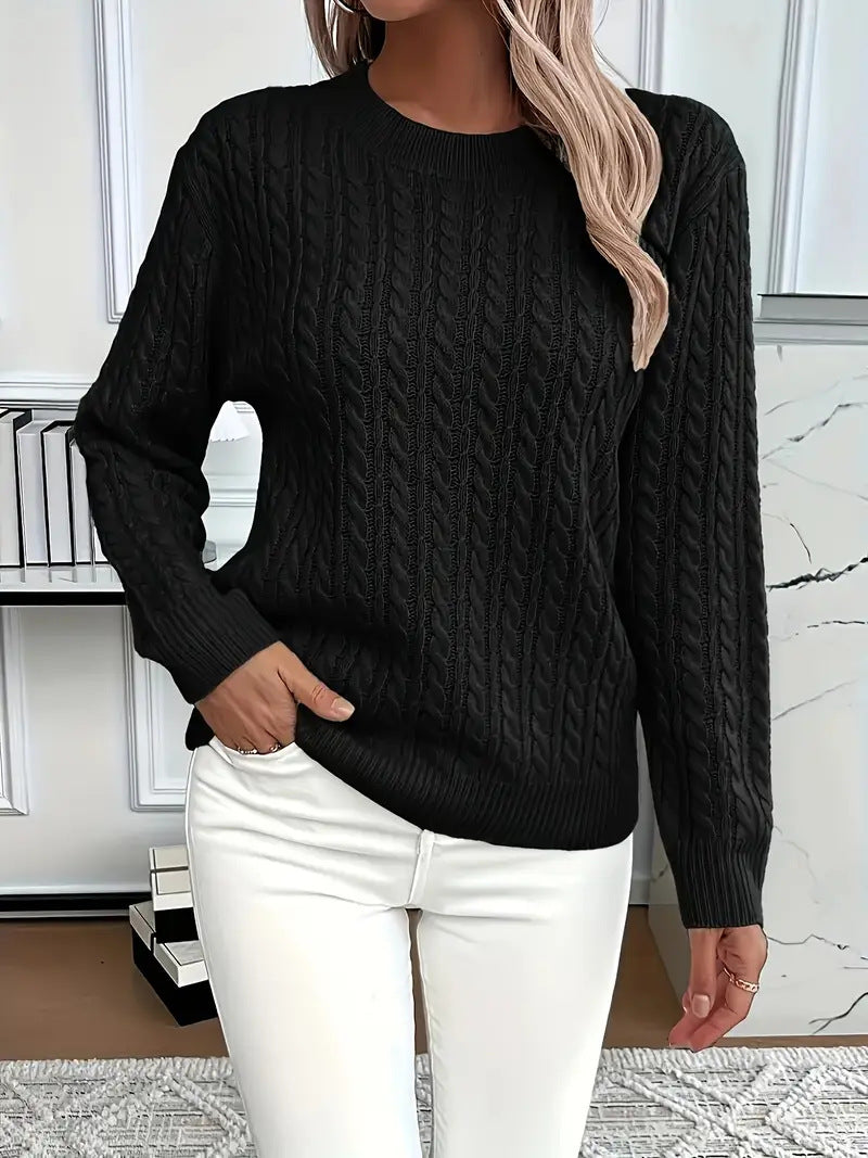 Women's Classic Cable Knit Crew Neck Sweater