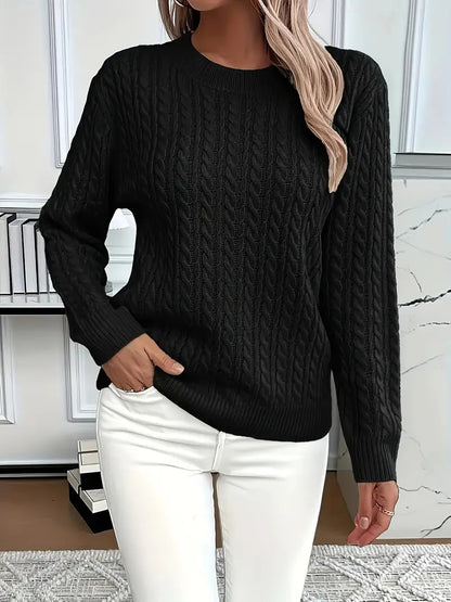 Women's Classic Cable Knit Crew Neck Sweater