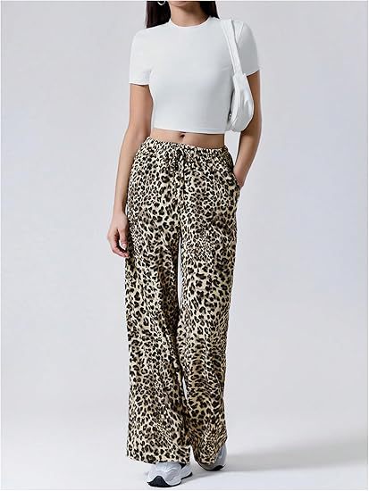Low-Waist Leopard Print Wide-Leg Pants – Edgy Streetwear for Women
