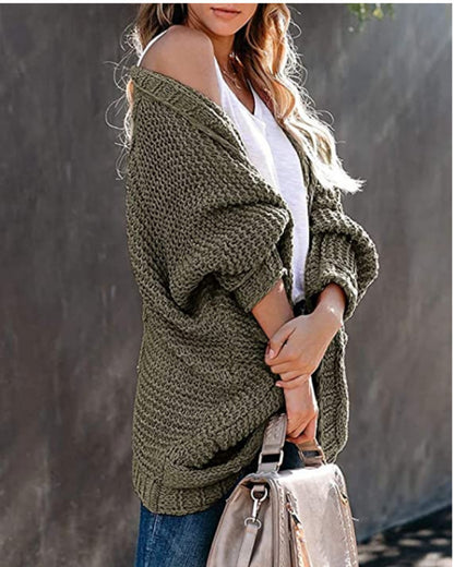 Women's Oversized Chunky Knit Open Front Cardigan Pockets