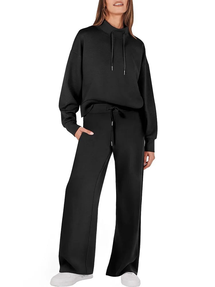 Women's 2 Piece Lounge Set Drawstring Mock Neck Top & Pants