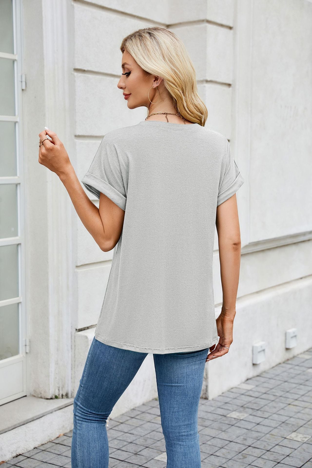 Solid Knit T Shirt Loose Fit Casual Custom Top
