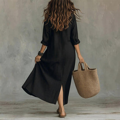 Women's Long Sleeve V Neck Maxi Dress Casual Elegant