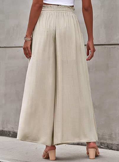 High-Waist Wide-Leg Palazzo Pants – Cotton-Linen Blend with Pockets