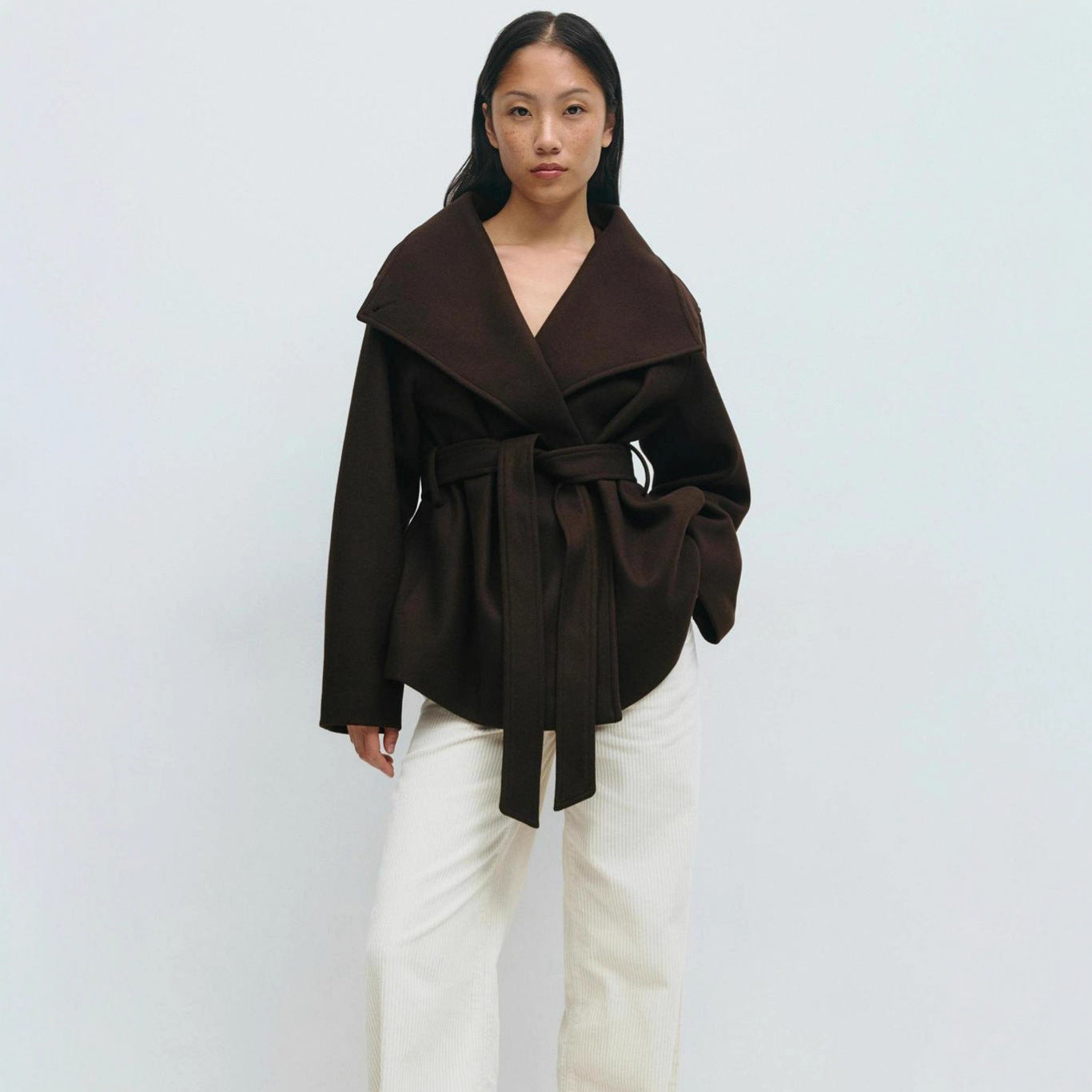 Women's Wool Blend Wrap Coat Belted Thick Midi