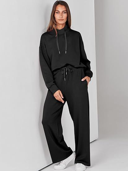Women's 2 Piece Lounge Set Drawstring Mock Neck Top & Pants