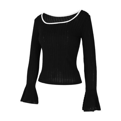 Women's Ribbed Square Neck Bell Sleeve Fitted Top
