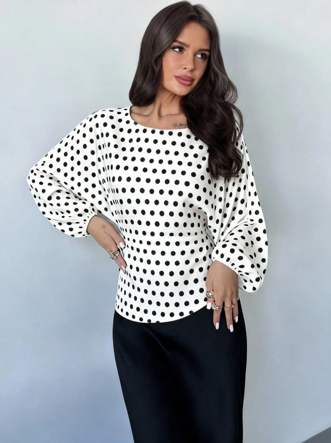 Satin Batwing Blouse Round Neck Tie Waist Top