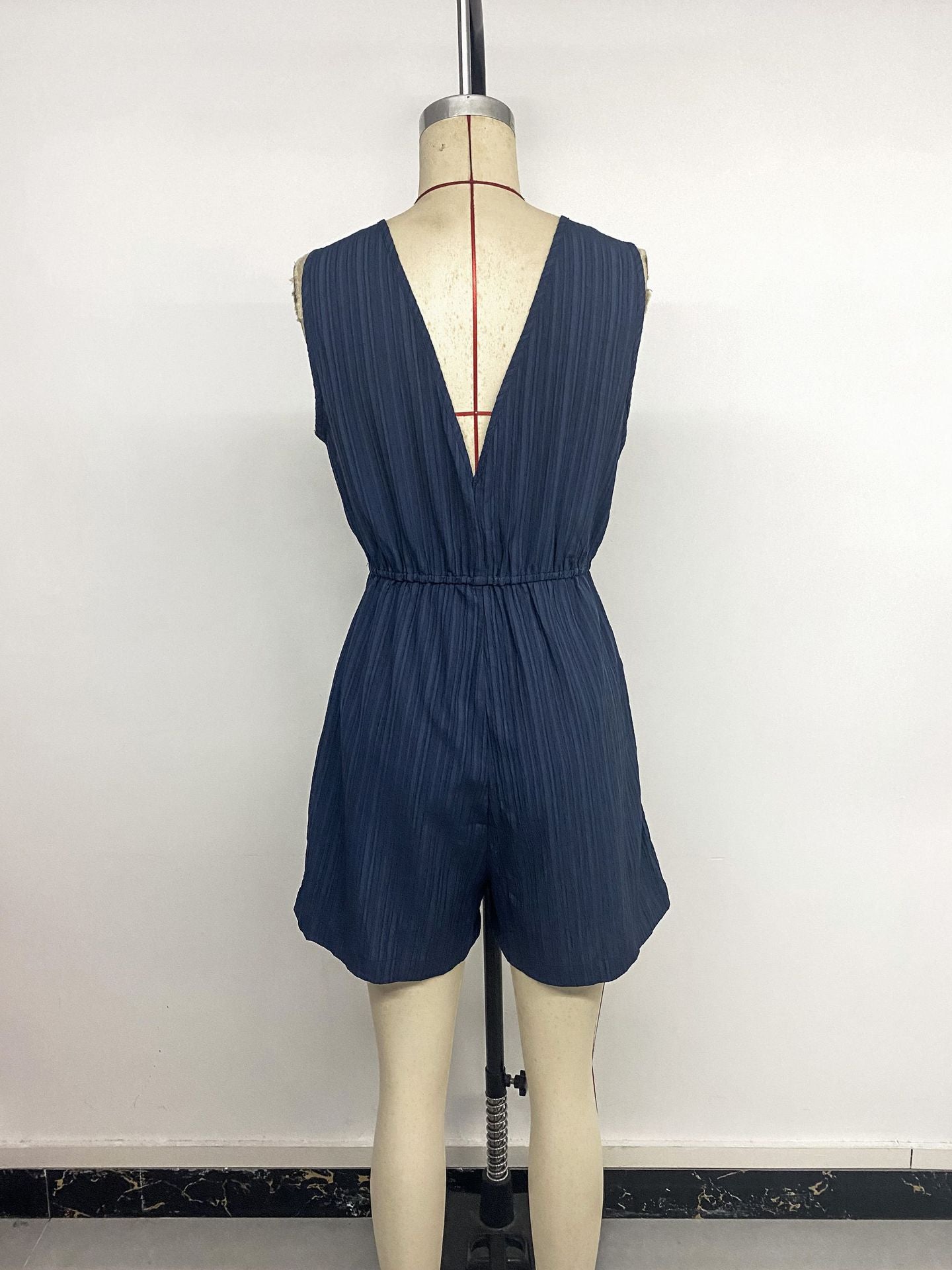 Textured V Neck Cami Romper Sleeveless Casual Jumpsuit