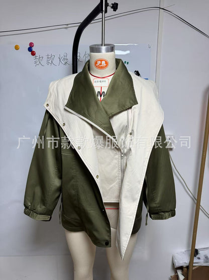 Women's Oversized Colorblock Hooded Zip Up Jacket