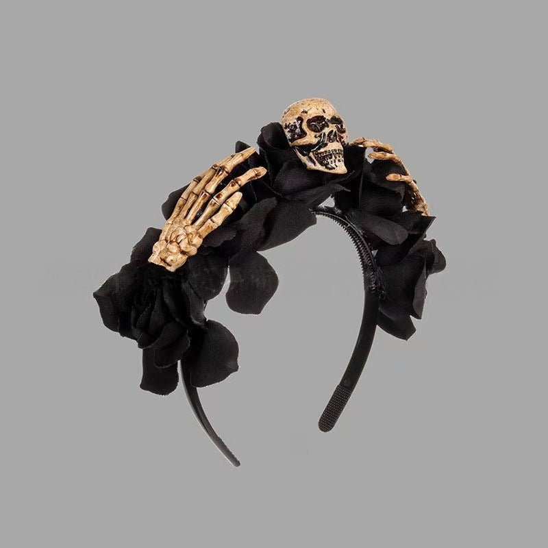 Gothic Skull Headband with Skeleton Hands for Halloween