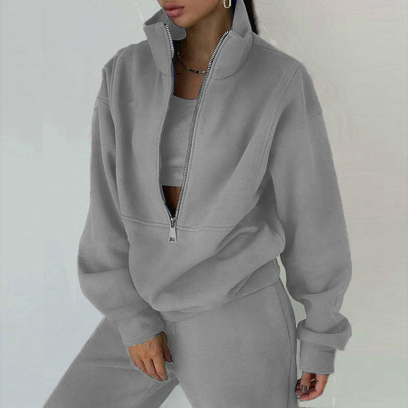 Women's 2 Piece Half Zip Fleece Sweatshirt Pants Set