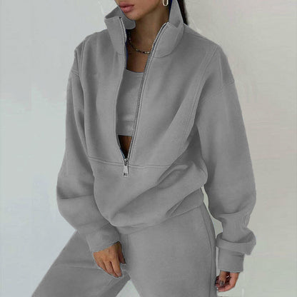 Women's 2 Piece Half Zip Fleece Sweatshirt Pants Set