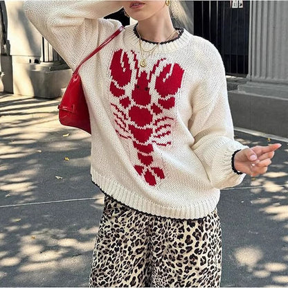 Women's Oversized Lobster Graphic Crewneck Sweater