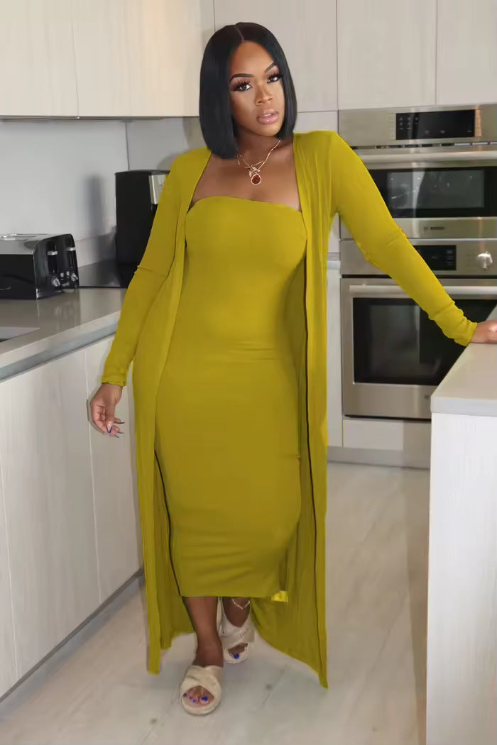 Women's 2 Piece Bodycon Dress Long Cardigan Set