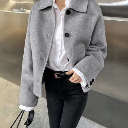Women's Oversized Collared Button Front Textured Jacket