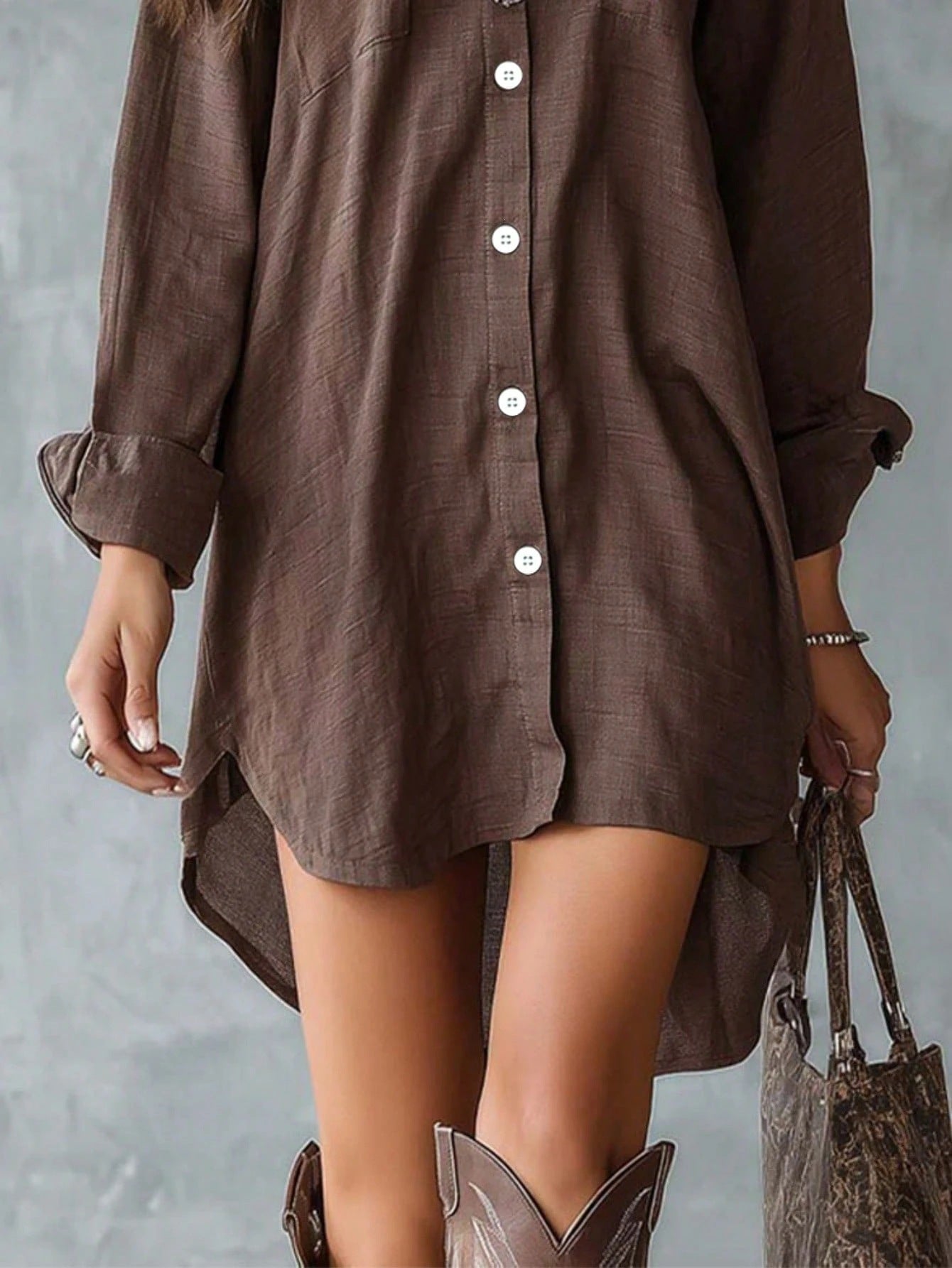 Oversized Long Sleeve Button Down Shirt Dress Mini