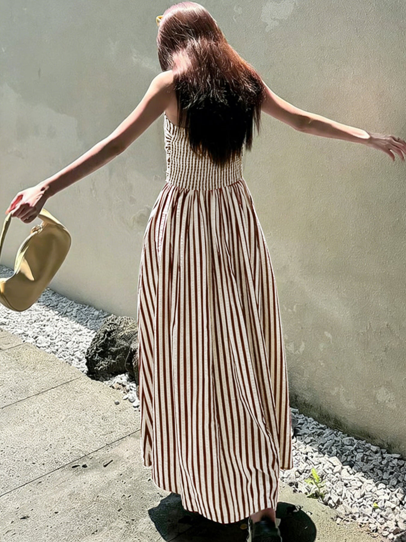 Striped Maxi Dress Smocked Spaghetti Strap Resort Dress